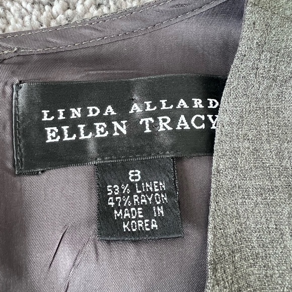 Linda Allard Ellen Tracy Linen Sleeveless Grey Shift Dress Size 8 Made In Korea - Picture 2 of 8